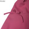 ZANZEA Women Casual Doll Collar Solid Color 3/4 Sleeve Loose Blouse