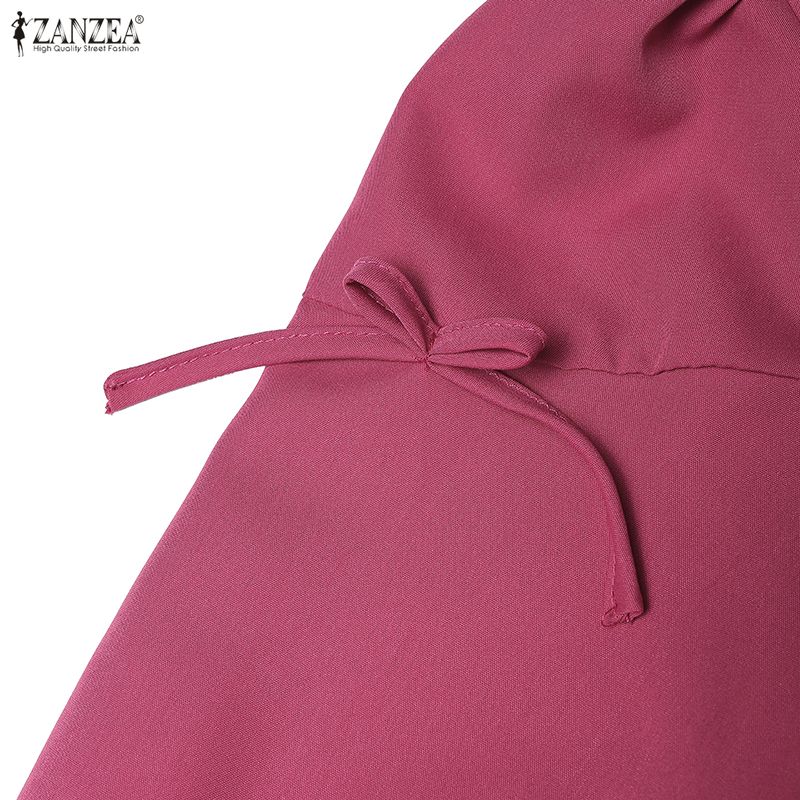 ZANZEA Women Casual Doll Collar Solid Color 3/4 Sleeve Loose Blouse