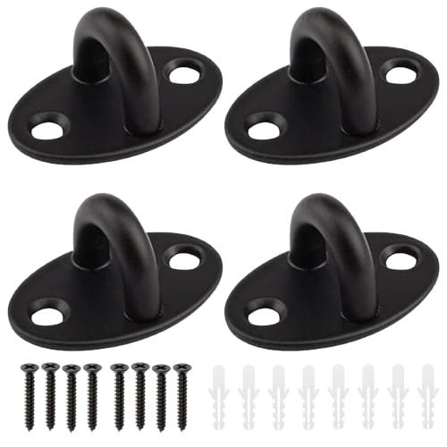 Mitoland Oval Pad Eye Plates, Stainless Steel, Corrosion-Resistant, High Strength, Wall-Mounted Sunshade, 39mm x 26mm, Black, Set of 4