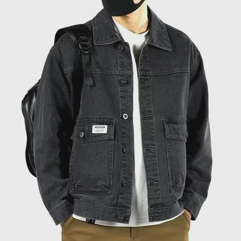 Men's Trendy Pilot Denim Jacket with Large Pockets – Spring/Autumn Loose Fit Retro Style
