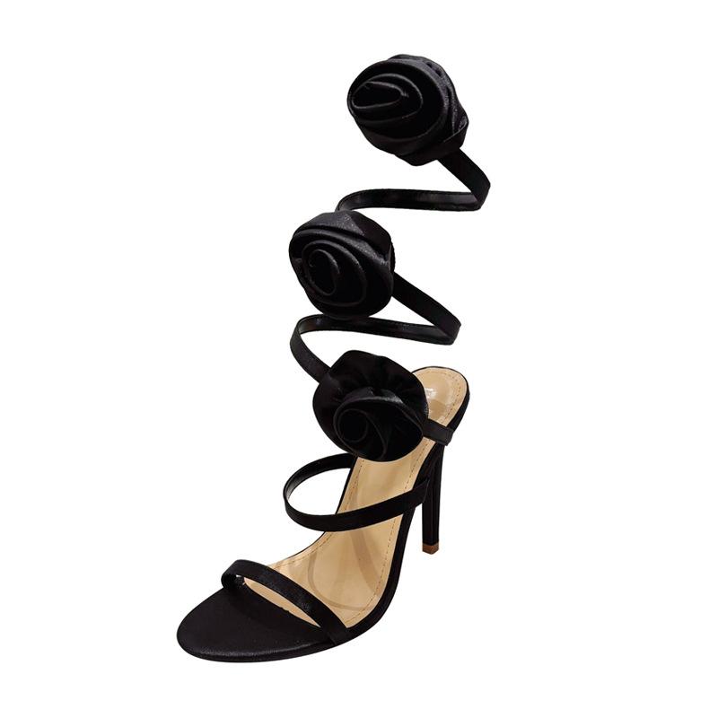 Cross border Summer New Fashion Slim Heel Flower Sandals One line Strap High Heels Banquet Sandals 248#
