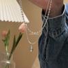 Silver Simple Design Drop Pendant Necklace for Women Double Collar Chain Fashion Fine Jewelry Gifts Long Layered Necklace