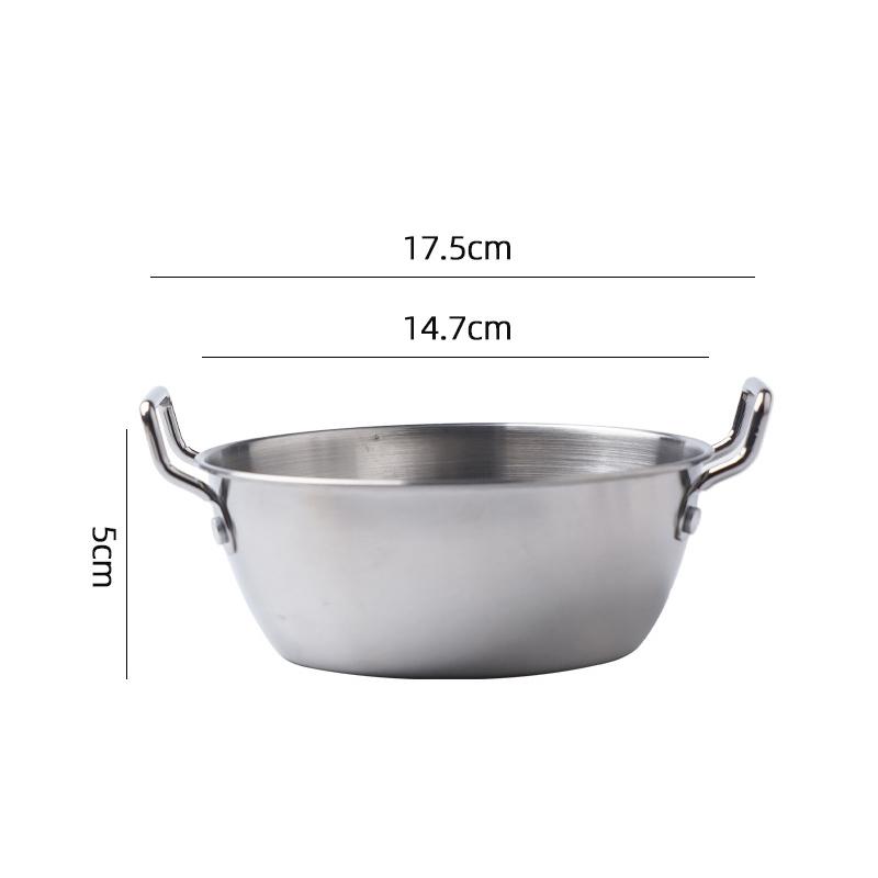 1pc Korean Style Salad Bowl 304 Stainless Steel Golden/Silver Instant Noodle Bowl with Double Handle Snack and French Fry Bowl