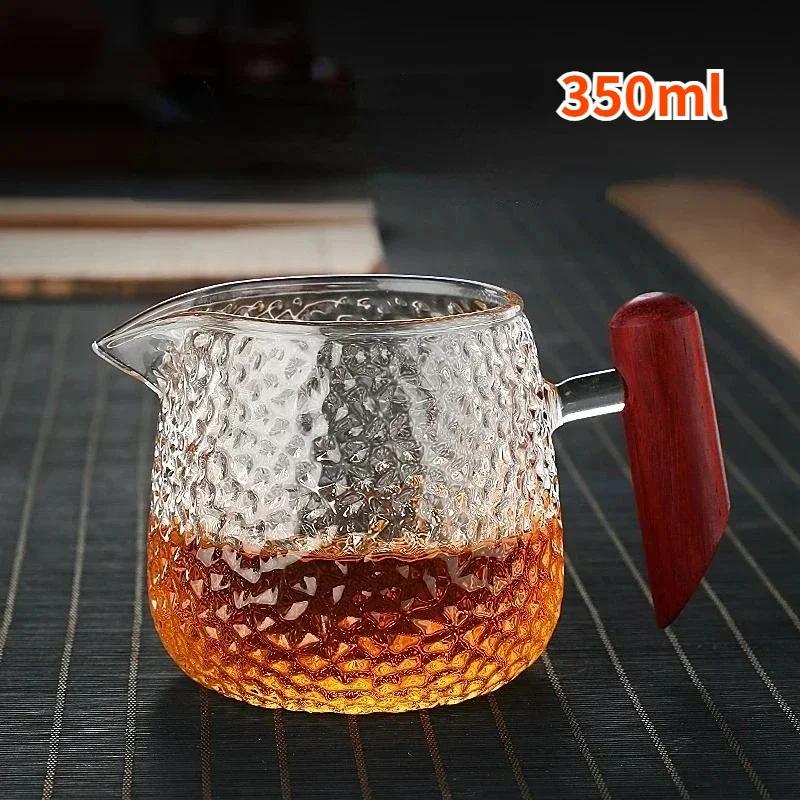 Glass Tea Jug Chinese Kung Fu Tea Set Accessory Water Pitcher Wood Side Handle Teapot Heat Resistant Teaware Coffee Milk Pot