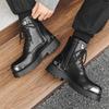 Men's Fashion Leather Boots Luxury Designer Style Office Party Outdoor Autumn and Winter Thick Soled Shoes Black Versatile