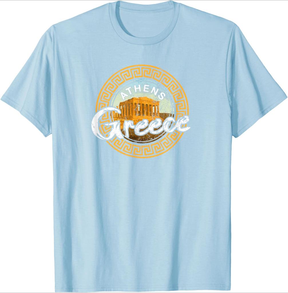 Greece Athens Parthenon Acropolis Vintage Greek design100 cotton summer casual Oneck short sleeve printed mens Tshirt