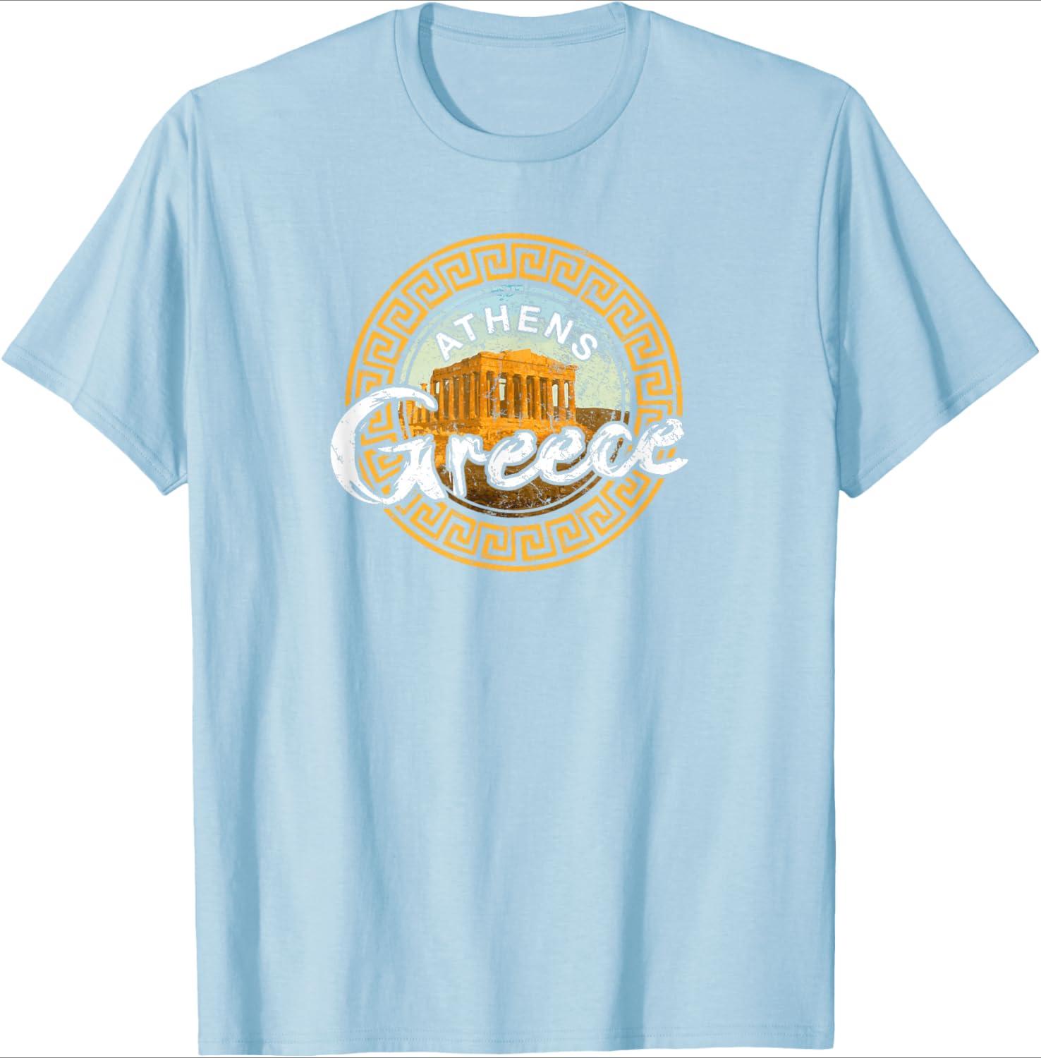 

Greece Athens Parthenon Acropolis Vintage Greek design100 cotton summer casual Oneck short sleeve printed mens Tshirt 4XL