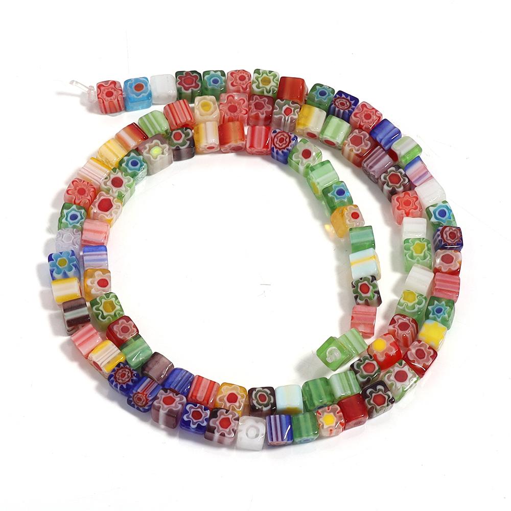 1 Strang Bunte Quadratische Blumen Lampwork Perlen 4-8mm Glas Lose Abstandshalter Perlen Für Schmuckherstellung Basteln DIY Armband Zubehör