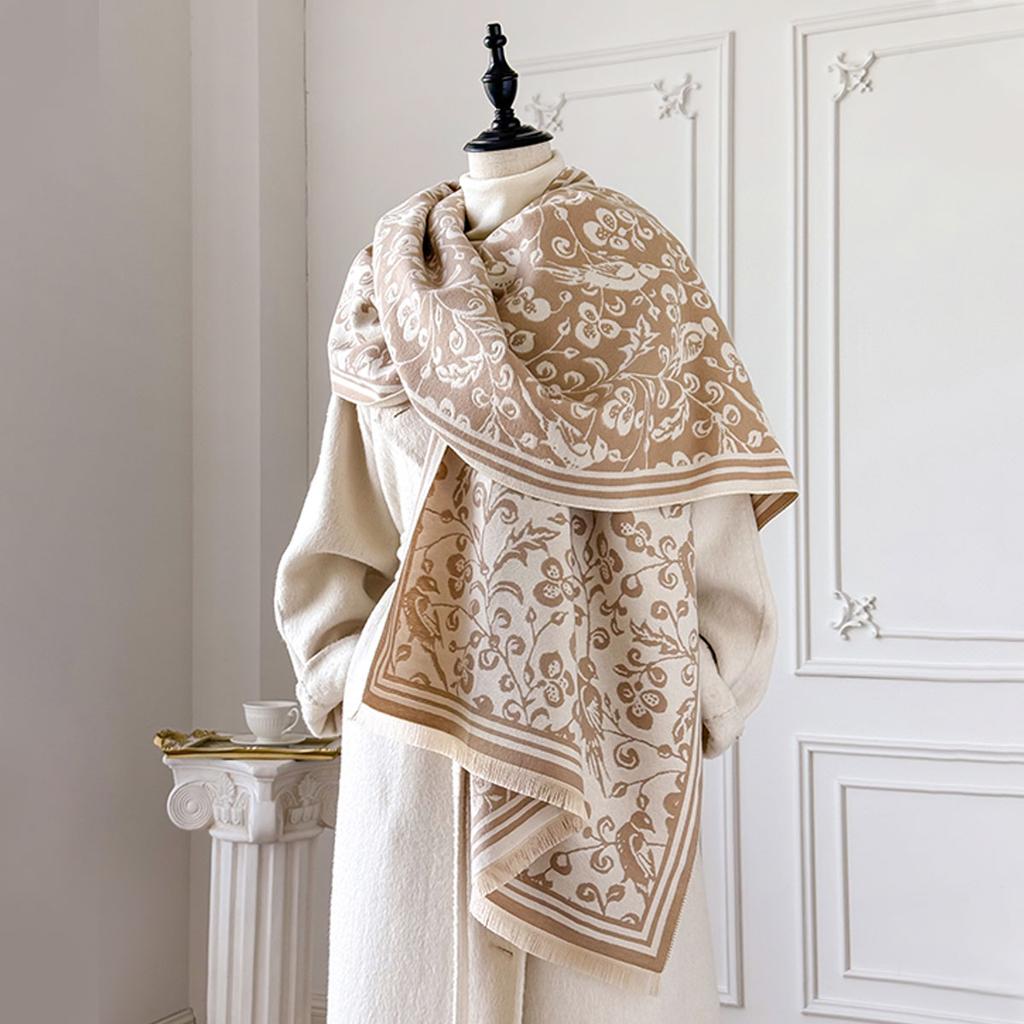 New Brand Elegance Two-Sided Jacquard Scarf Pashmina Cashmere Soft Warm Fringe Pashmina Shawl Winter Coldproof Windproof Blanket