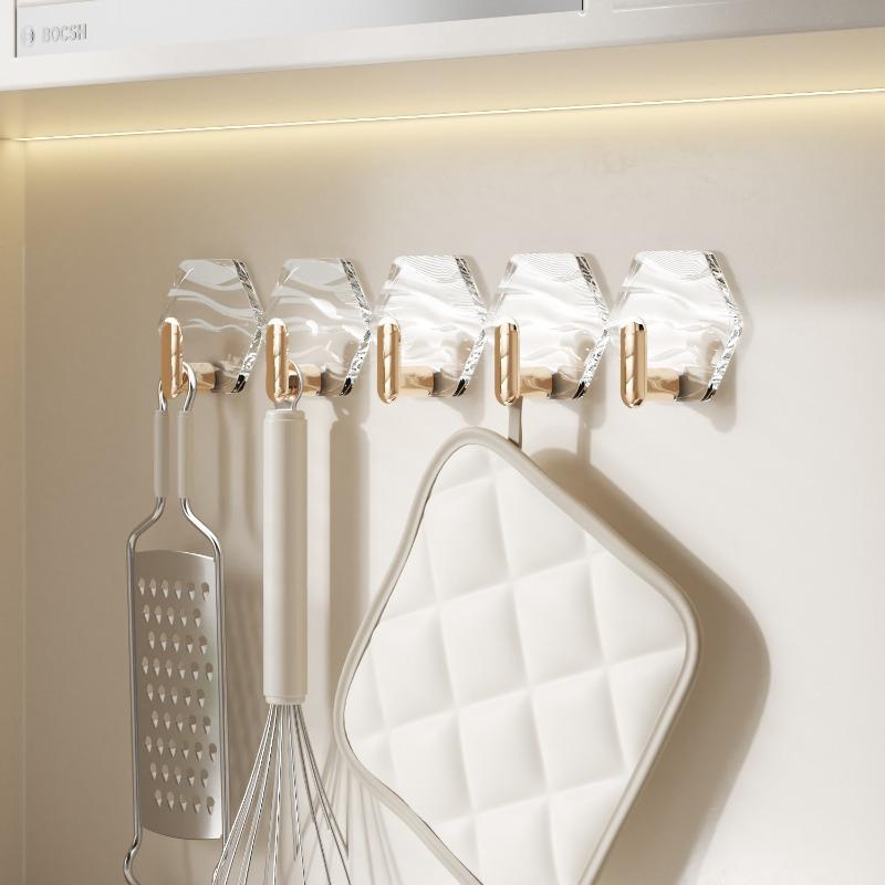 Home-use Hexagonal Water Ripple Hooks - No-drilling Bathroom Door Back Invisible Hooks - Bathroom Adhesive Round Hooks