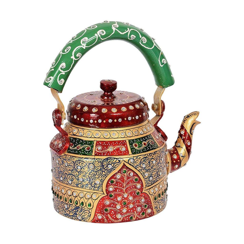 Hand Painted Designer Aluminium Kettle for Tea/Coffee, Home Decor. Capacity 1 Liter, Size 8.5"X5.5"X8.5"