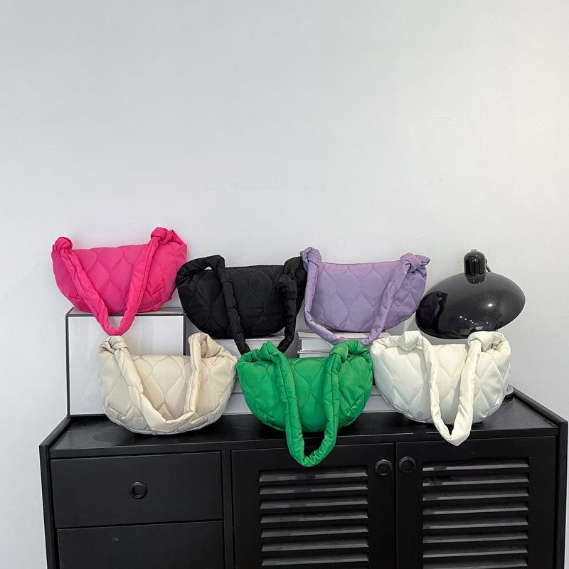 Bag Large Capacity Single Shoulder Oblique Span Dumpling Bag Embroidered Grid Nylon Moon Bag Retro Fashion Girl Bag