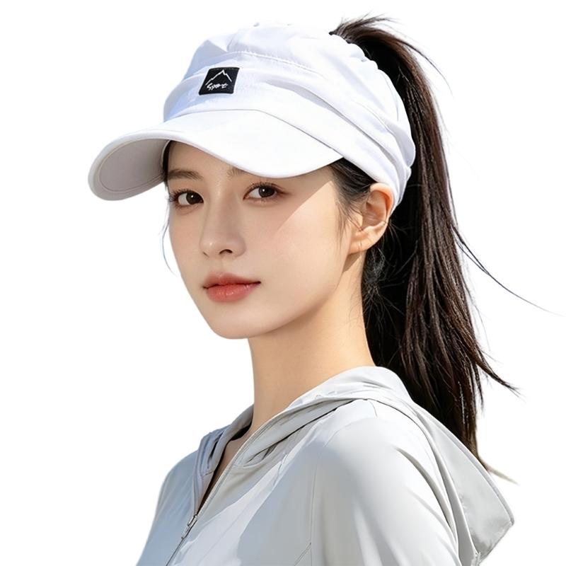 Women's Packable Open-Top Sun Hat Cap, Breathable Nylon Ponytail Style with Front Bill for Hiking and Holiday Travel