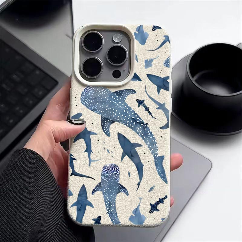 Whale Shark Phone Case For iPhone 17 16e 16 Pro Max 12 13 14 15 Pro Max 11 17 Air Shockproof Leather Texture Silicone TPU Cover