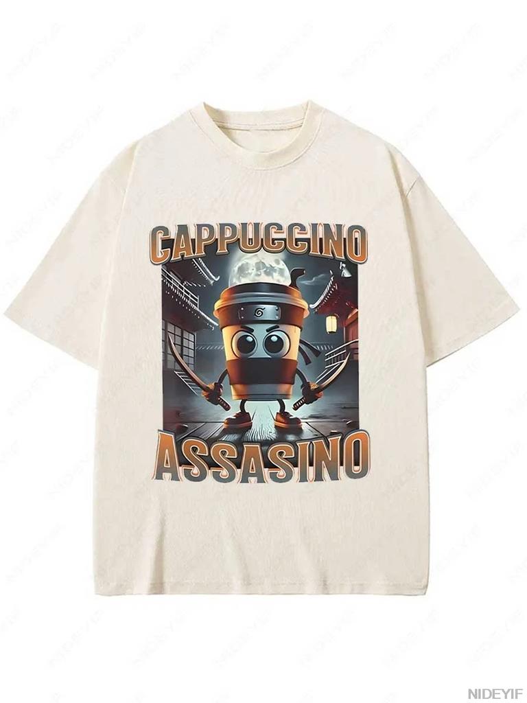 Cappuccino Assassino Tričko Retro Italské Brainrot Meme Grafická Trička Léto Měkké Unisex Tričko Topy P93