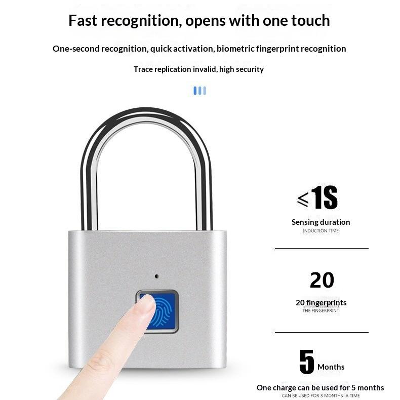 1.1s Fast Fingerprint Padlock Smart Lock with 11 User Capacity Zinc Alloy Lock for Gym School Outdoor