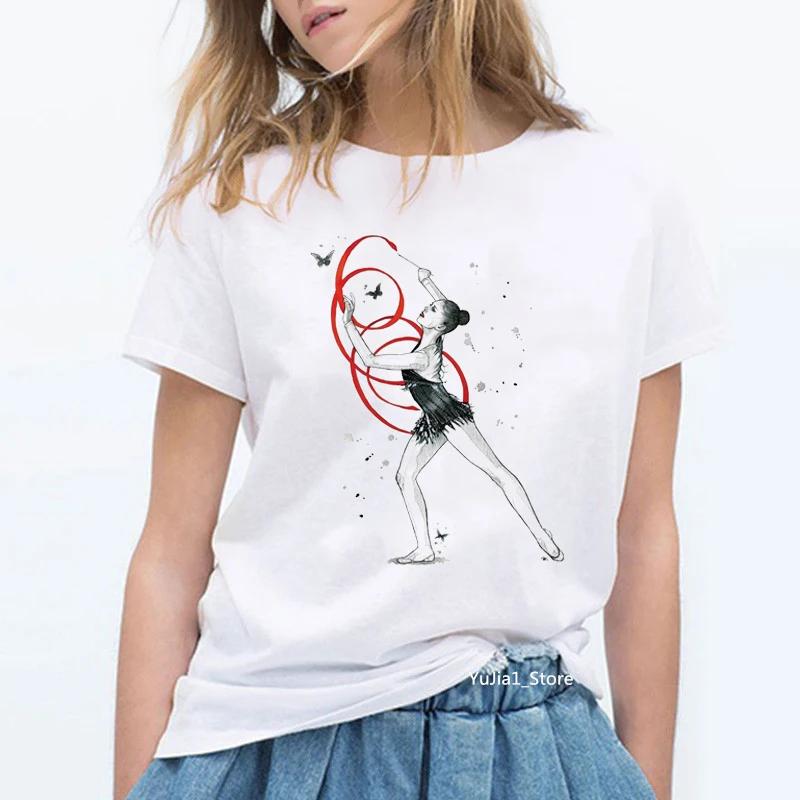 Summer 2024 Watercolor Ballet Dancer Printed Girl Black T Shirt Kawaii Gymnastics Dance Lover Gift Tee Shirt Femme Custom Tshirt