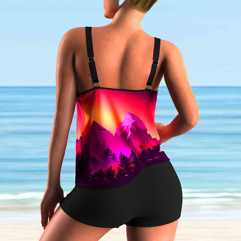 Camisole-Badeanzug für Damen mit Pfauenfeder-Aufdruck, Bikini, kurzer Tank-Top-Badeanzug