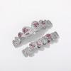 Bling Red CZ 8 Tooth Irregular Grillz Brass Micro Zircon Iced Out Hip Hop Teeth Caps Halloween Cosplay Tooth Decor