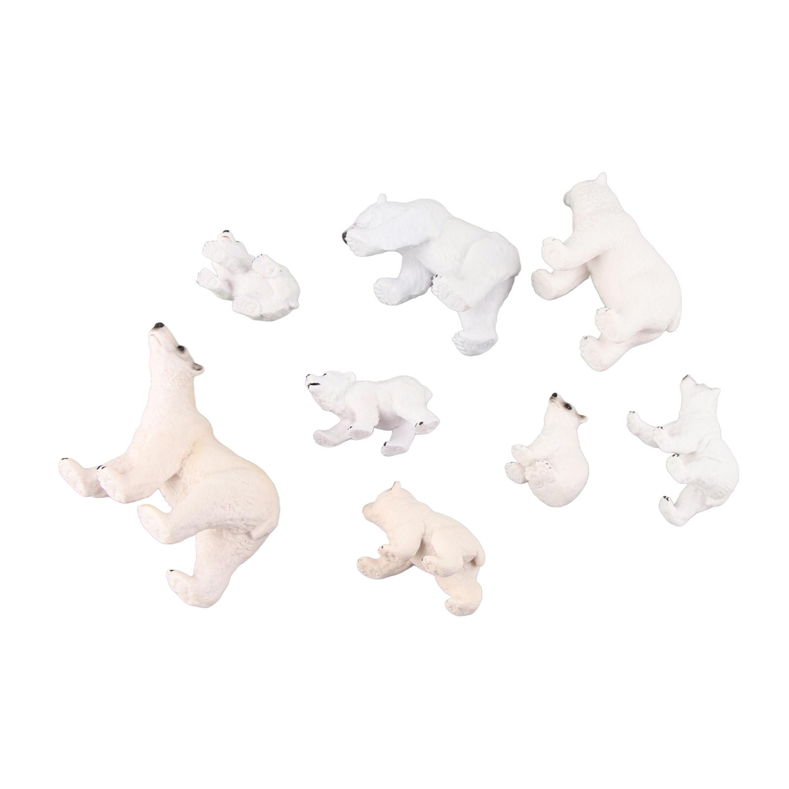 8pcs Polar Bear Figurines Toy Set Hand Painted Real Detailed Enamel Polar Bear Statue for Kids Toddlers Craft Display