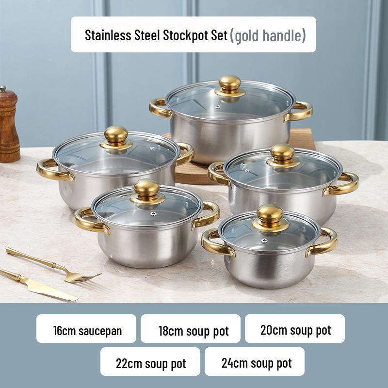 

Набор посуды из нержавеющей стали золотого цвета, 10 предметов: Многофункциональный набор кастрюль и сотейников в подарок