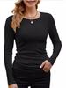 2024 Women's Casual Solid Color Long Sleeve Round Neck T-shirt - European & American Spring/Autumn Style