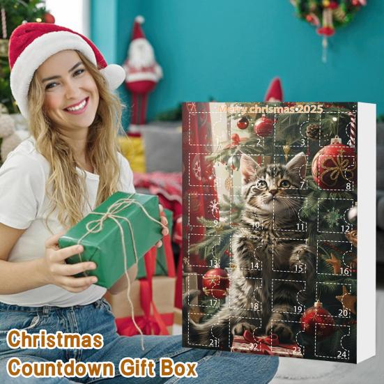 Calendar de Advent Pisică 24 Zile Calendar Numărătoare Inversă Pisică de Crăciun cu 24 Buc. Pandantive Acrilice 2D Pisică de Agățat pentru Iubitorii de Pisici