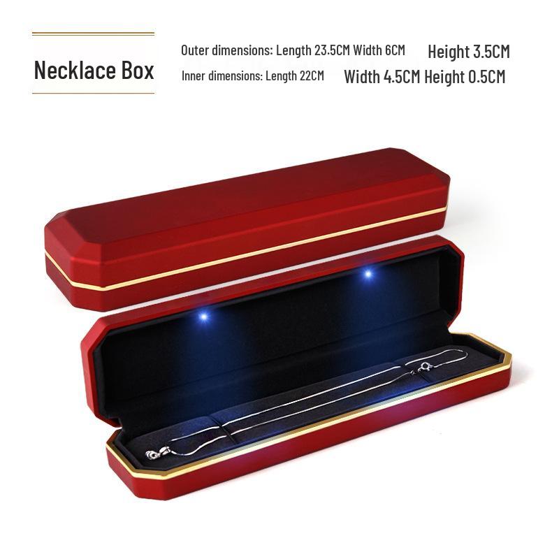 LED Light Lacquer Jewelry Box for Pendants, Bracelets, Rings, Charms, Bangles, Diamonds, Necklaces, and Couple Rings.
