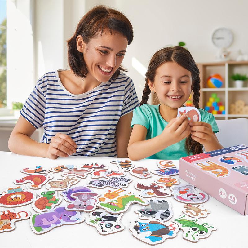 2-Piece Matching Puzzle Board With Cartoon Animal & Vehicle Designs - Educational Preschool Toy For Toddlers