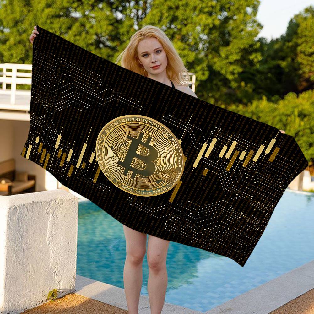 Trends Bitcoin Microfiber Printed Beach Towel Mountain Climbing Yoga Beach Swimming Running Absorbent Soft Towel