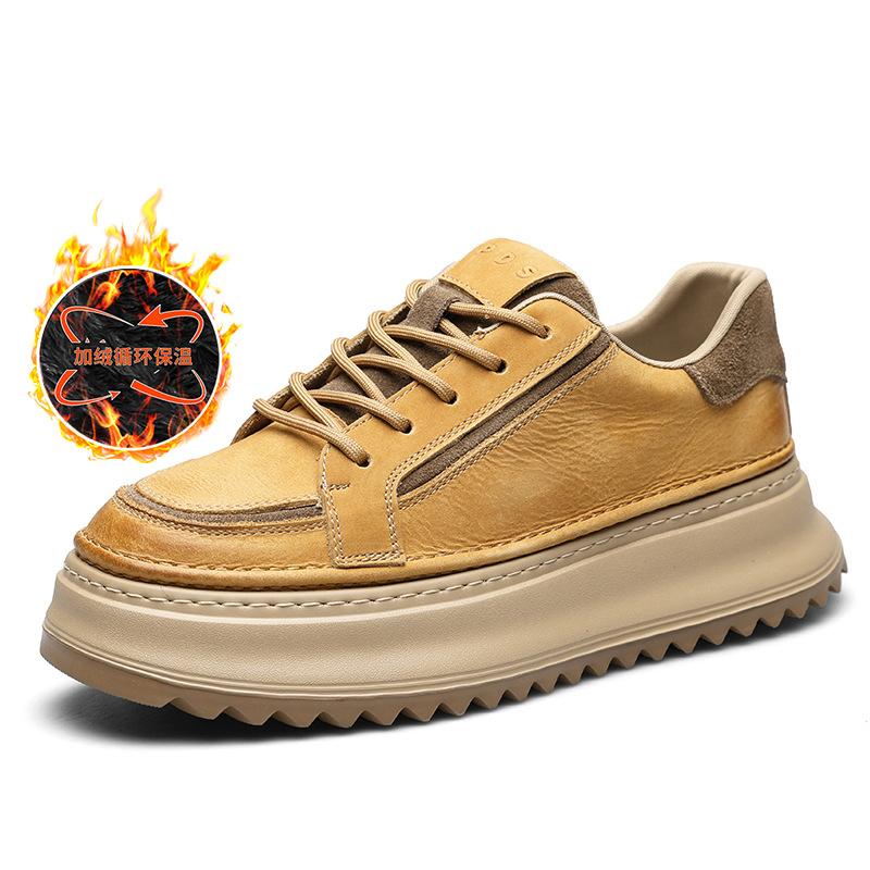 

2025 direct supply men s shoes autumn and winter new casual shoes muffin thick sole heightening leather breathable tooling warm velvet shoes 44