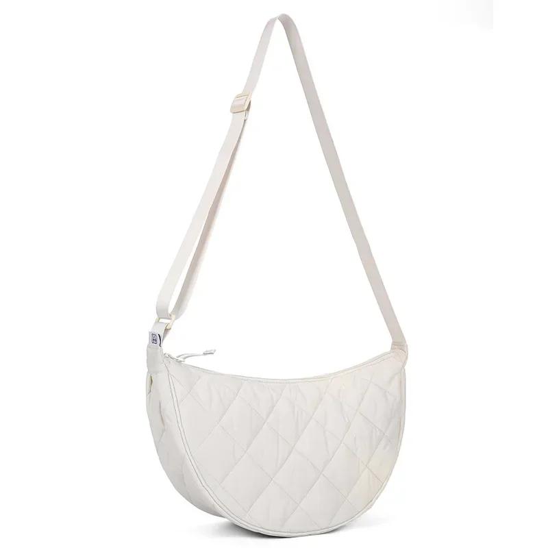 Women's Plaid Crossbody Messenger Bag Nylon Women Shoulder Bags Large Capacity Travel Half Moon Belt Bag Ladies Hobos Bag