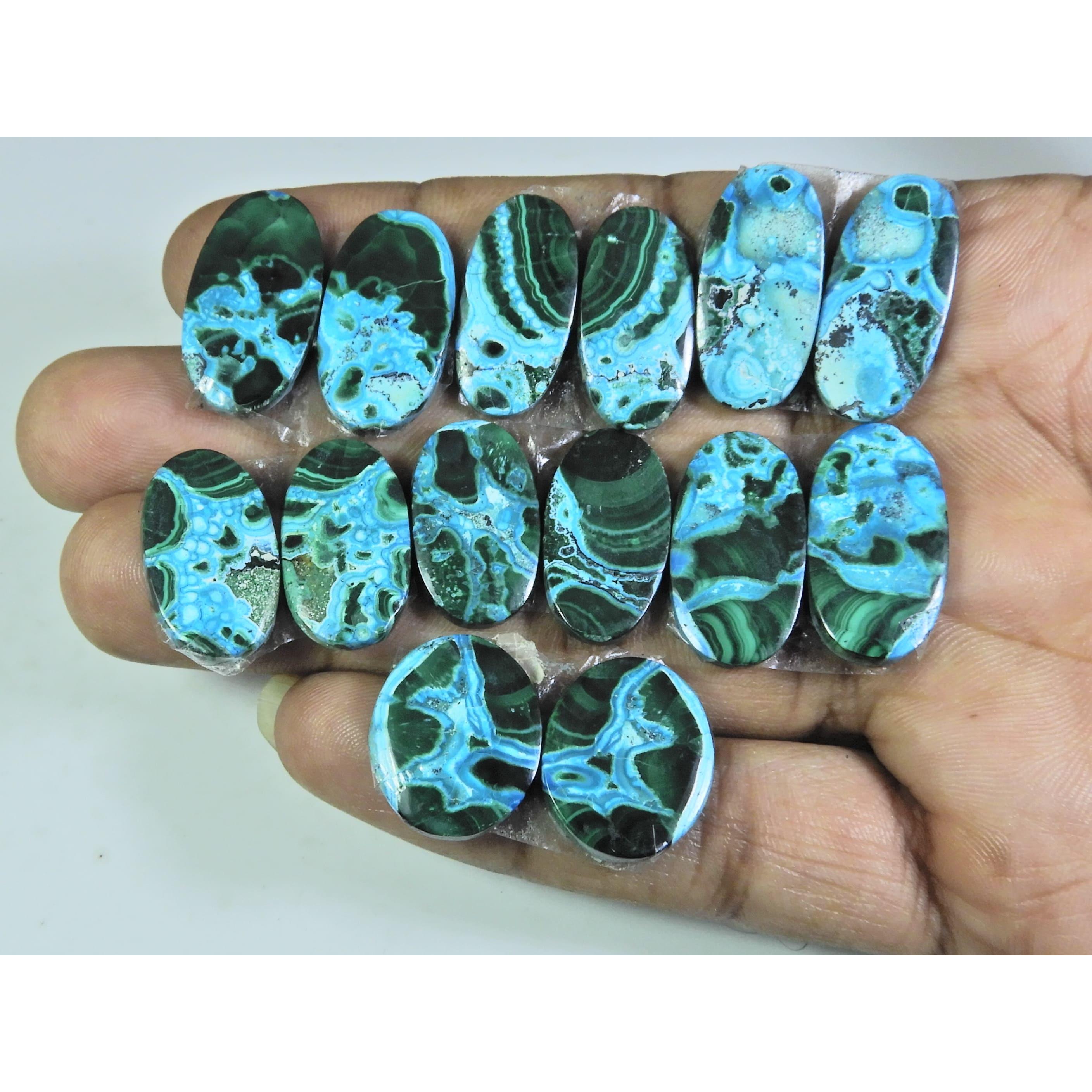 

20-23 мм Натуральная Хризоколла Малахит Пара Овальный Кабошон Драгоценный камень 7 Пар Лот C-186