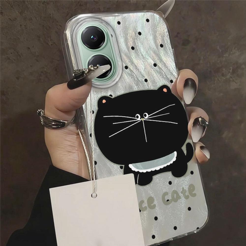 Big Headed Black Cat Circular Dots Phone Case for Xiaomi Poco X5 X7 M6 Pro X6 X3 NFC C75 C71 C65 C61 Back Silicone Shell Cover