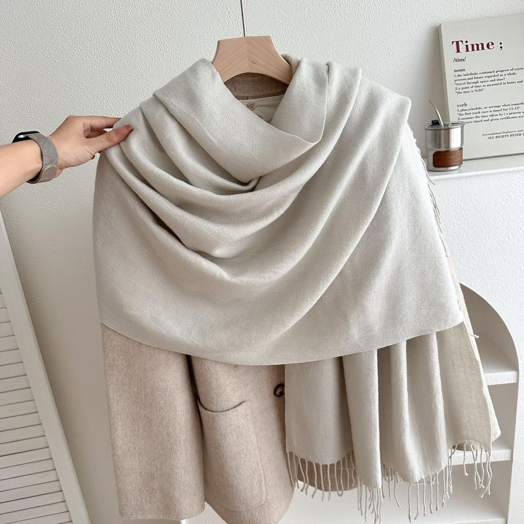 Classic Solid Tassel Scarf Men Women Fall Winter Imitation Cashmere Thick Versatile Shawl Causal Wrap Warm Muffler Male Female