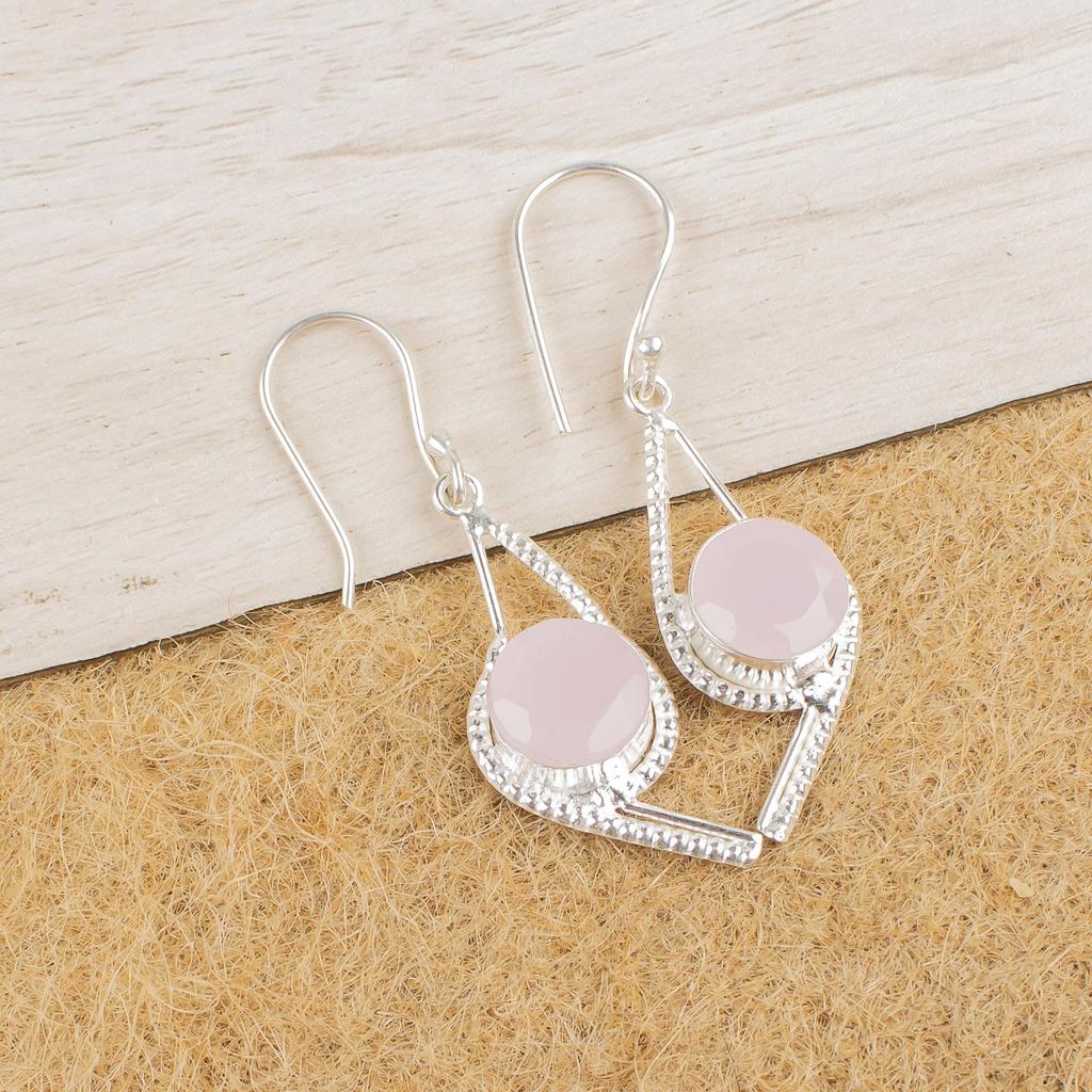 Lovely Rose Chalcedony Gemstone Jewelry, 925 Solid Sterling Silver Earrings, Handmade Intuition Jewelry Gift For Her