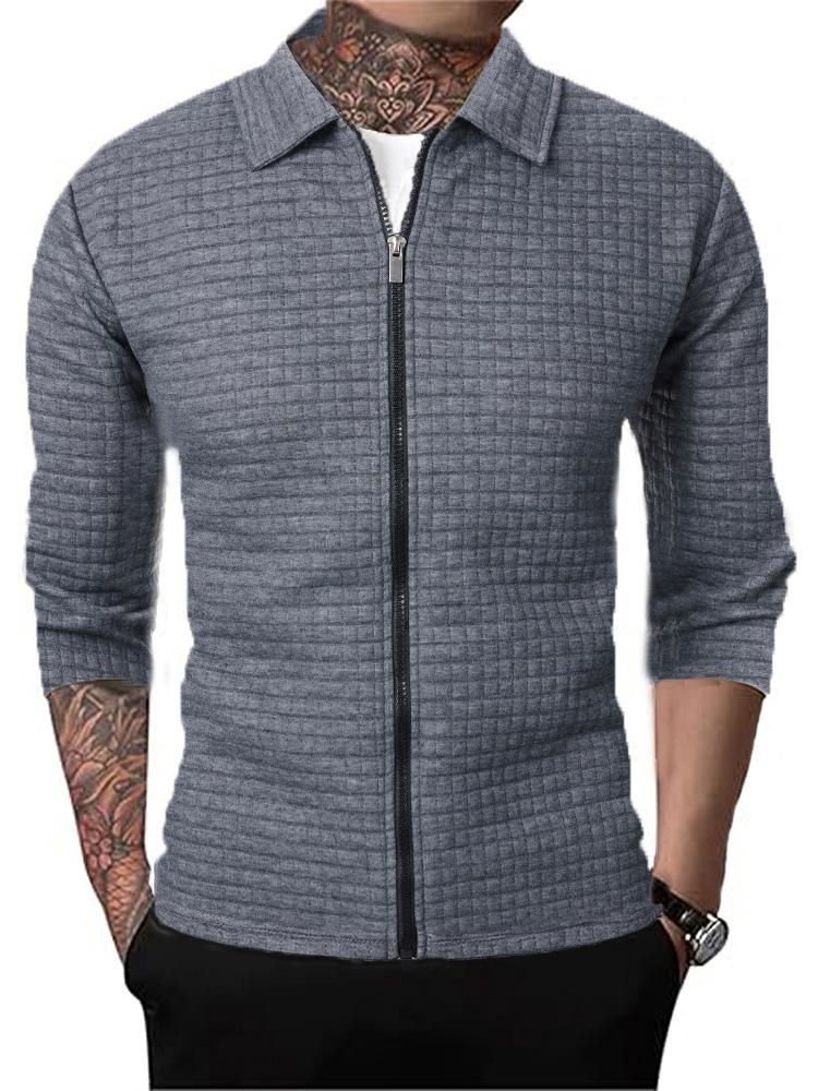 

Мужское весенне-осеннее отложное цветное пальто, однотонная верхняя одежда, клетчатая куртка на молнии, повседневная рубашка-поло с длинным рукавом, вафельная рубашка L темно-серого