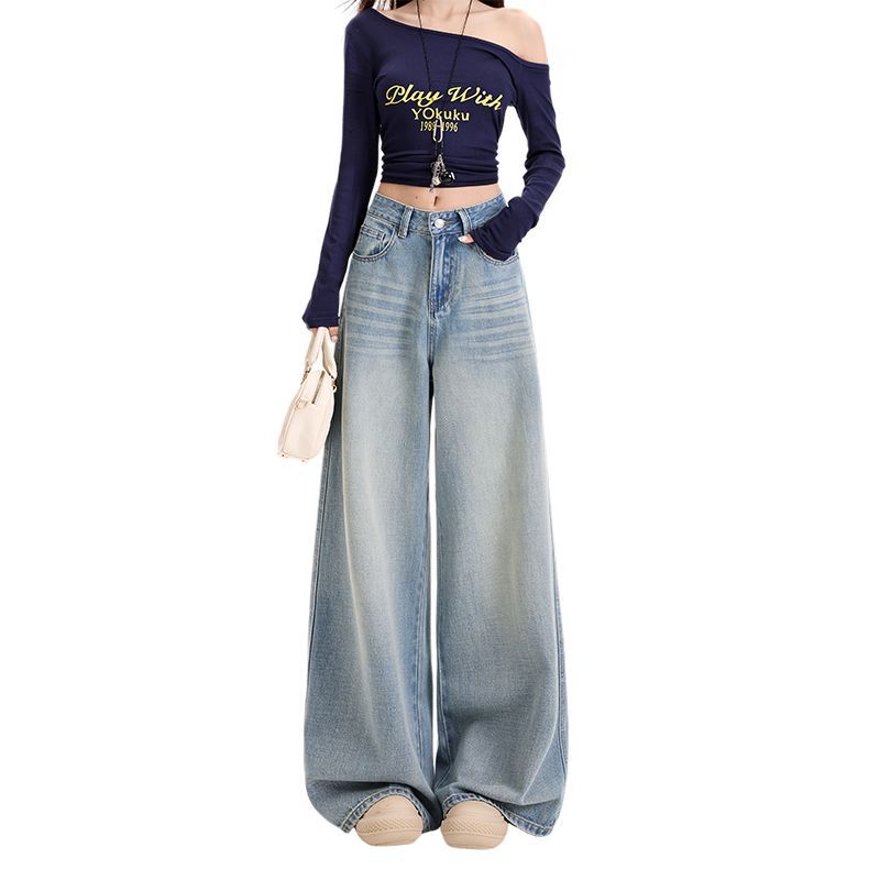 Spring Summer Trendy Comfy Lyocell Tencel Cotton Relaxed Wide Leg Denim Floor Pants Women Casual Pants Oversize Denim Trousers