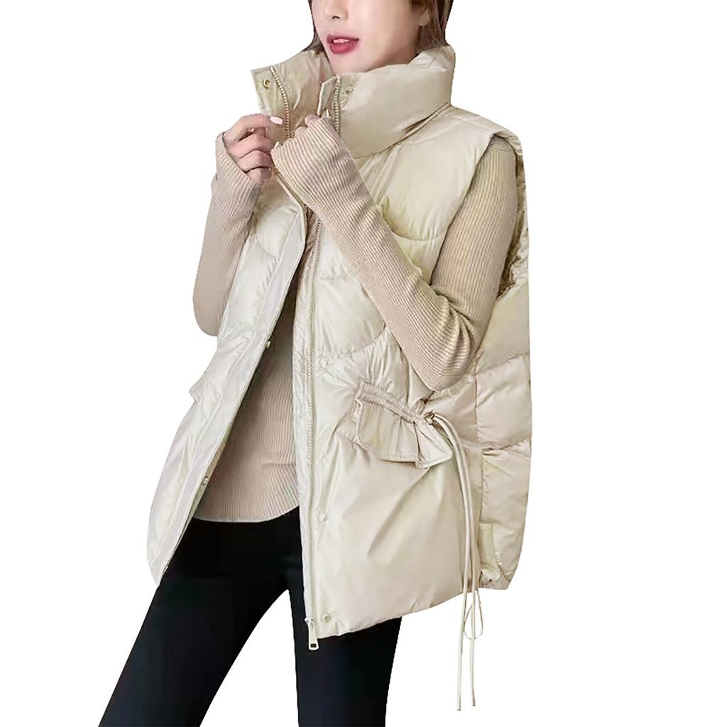 Damenmode, lässig, kurz, einfarbig, Reißverschluss, Daunenweste, Oberteil, Außenmantel