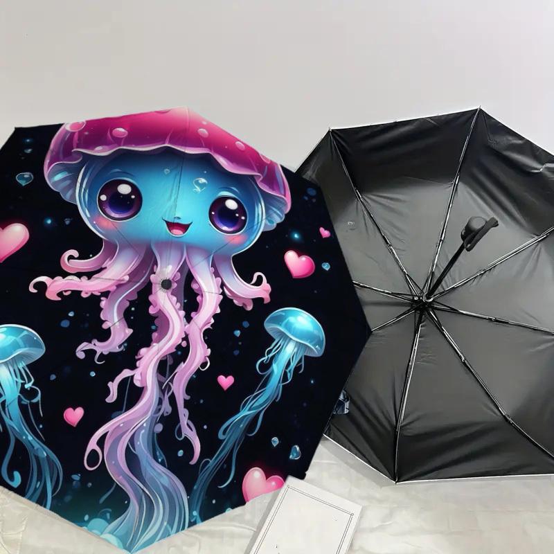 1pc Magical Jellyfish Adventure Umbrella with Plastic Handle,Suitable for All Seasons Home Travel Outdoor UmbrellaDD293