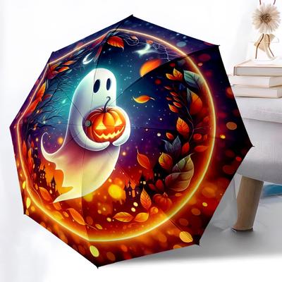 1pc Ghost Pumpkin Automatic Folding Umbrella - Design, Durable Iron Frame for Travel, Outdoor, Beach Fashion Accessory A0920001