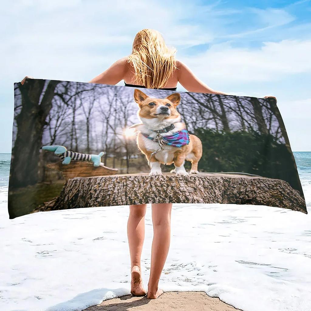 Cute Corgi Beach Towel, Corgi Gifts for Corgi Lovers, Kids Beach Towel, Soft Absorbent and Quick Dry Microfiber Bath Towel