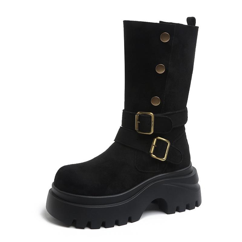 British Style Platform Heightening Martin Boots Women's New Small Slim Medium Tube Knight Short Boots In Autumn and Winter 2025