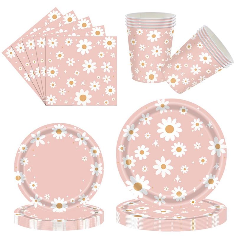 30/40Pcs Disposable Party Plates Tableware Macaron Color  Cake Plate Paper Cup Dishes Set Birthday Party Wedding Dinner Supplies