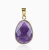 Natural Gemstone Drop Pendant Gold Edge Gemstone Faceted Oval Charm Semi-precious Crystal Necklace Pendant Amethyst Quartz Agate