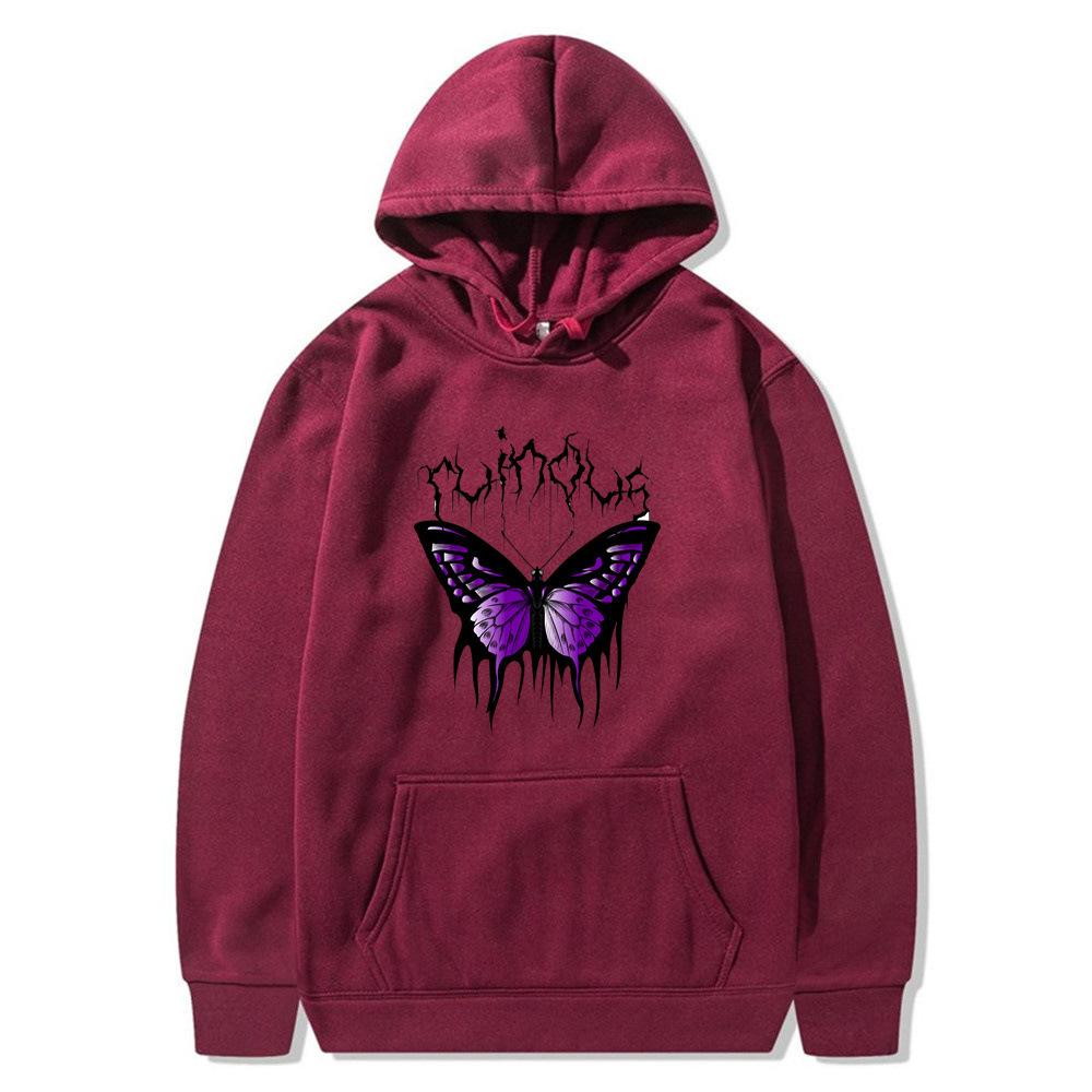 2025 Creative Butterfly Sweater Autumn and Winter Simple Long Sleeve Hooded Men's and Women's Couples Hoodie