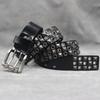 Design Punk Car Eye Hollow Rivet Men's Real Cowhide Belt Nightclub Women's Double Pin Buckle Belt
