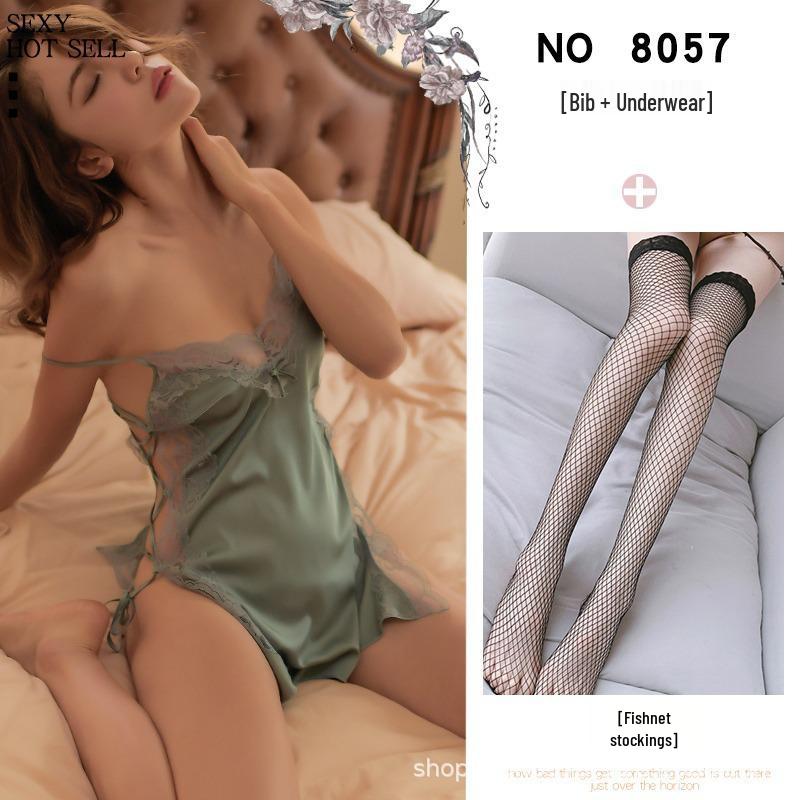 Plus Size Backless Faux Silk Slit Nightgown with Shoulder Straps