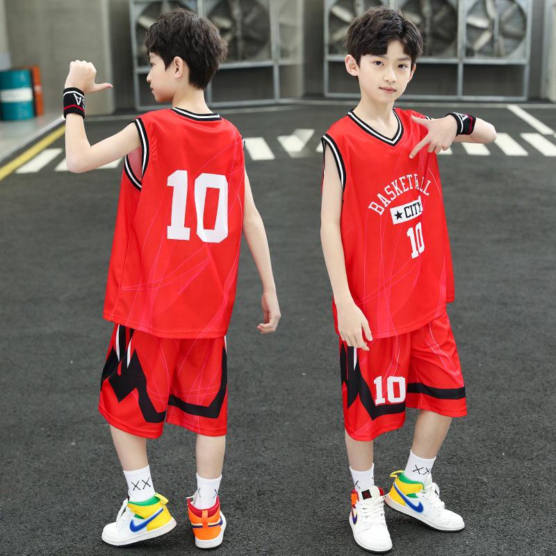 Set Tricou și Pantaloni Scurți de Baschet cu Uscare Rapidă pentru Băieți Mari
