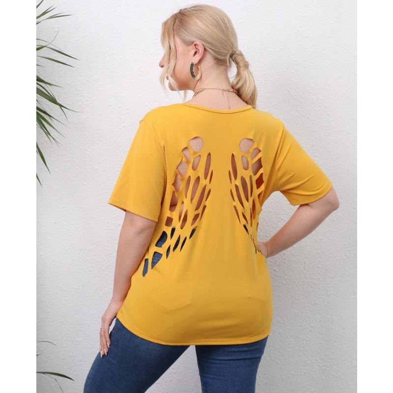 Summer Women's T-shirt Plus Size Hollow Out Casual Top Short Sleeve Casual T-shirt